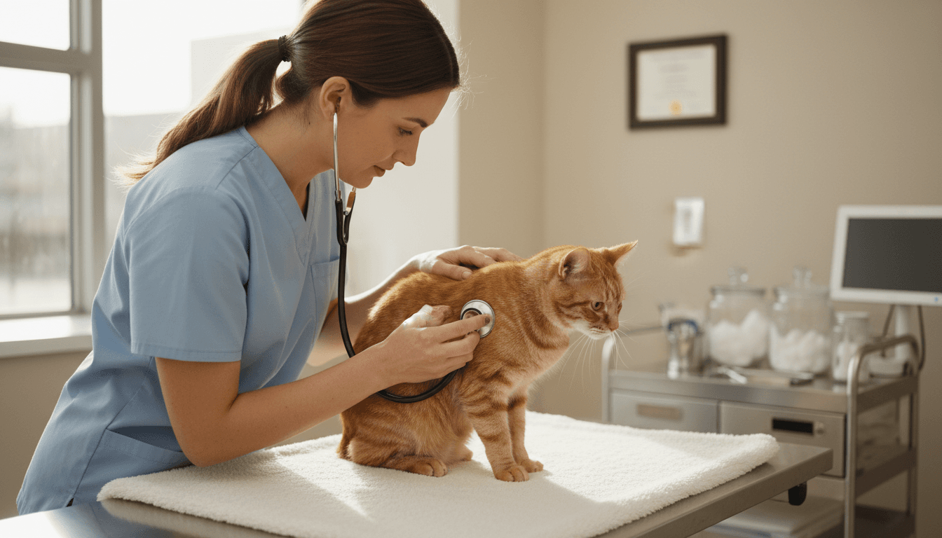 Veterinary professional assessing an animal's health and well-being